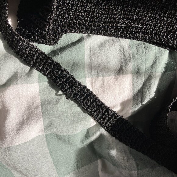 Y2K Old Navy Black Crossbody Bag Woven Macrame Cotton Hippie 2000 Boho - Picture 5 of 12